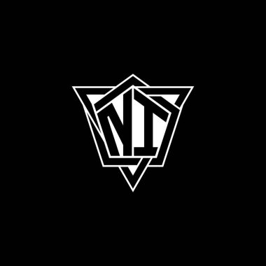 Geometrik şekilli üçgen yuvarlak şekilli NI monogram logo harfi. Dikdörtgen ve altıgen monogram logo, üçgen logo yuvarlak.