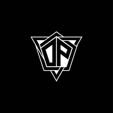 Geometrik şekilli üçgen yuvarlak biçimli OP monogram logo harfi. Dikdörtgen ve altıgen monogram logo, üçgen logo yuvarlak.