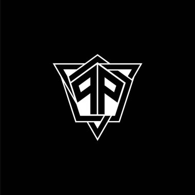 Geometrik şekilli üçgen yuvarlak şekilli PP monogram logo harfi. Dikdörtgen ve altıgen monogram logo, üçgen logo yuvarlak.