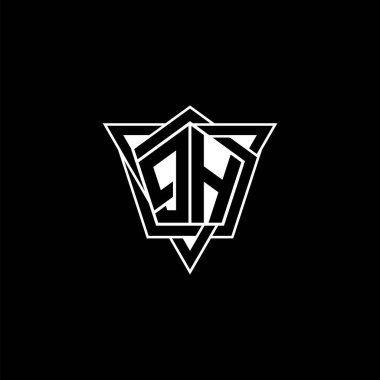 Geometrik şekilli üçgen yuvarlak biçimli QH Monogram logo harfi. Dikdörtgen ve altıgen monogram logo, üçgen logo yuvarlak.