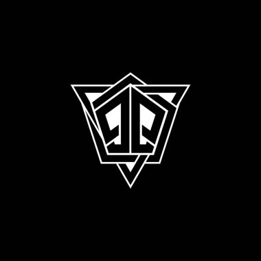 Geometrik şekilli üçgen yuvarlak biçimli QQ Monogram logo harfi. Dikdörtgen ve altıgen monogram logo, üçgen logo yuvarlak.
