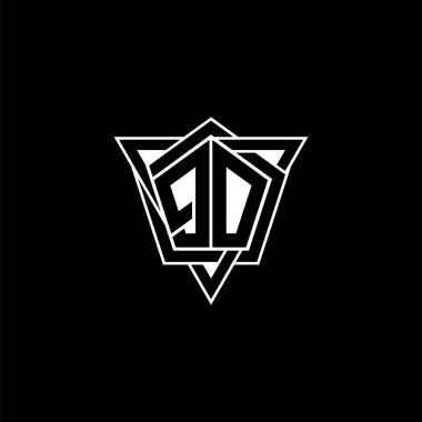 Geometrik şekilli üçgen yuvarlak biçimli QO monogram logo harfi. Dikdörtgen ve altıgen monogram logo, üçgen logo yuvarlak.