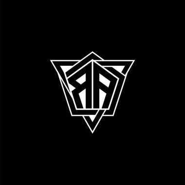 Geometrik şekilli üçgen yuvarlak şekilli RA monogram logo harfi. Dikdörtgen ve altıgen monogram logo, üçgen logo yuvarlak.