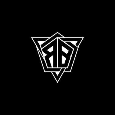 Geometrik şekilli üçgen yuvarlak şekilli RB monogram logo harfi. Dikdörtgen ve altıgen monogram logo, üçgen logo yuvarlak.