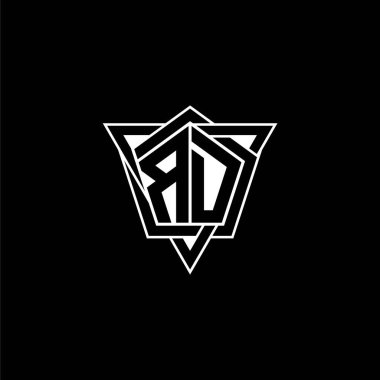 Geometrik şekilli üçgen yuvarlak biçimli RD monogram logo harfi. Dikdörtgen ve altıgen monogram logo, üçgen logo yuvarlak.