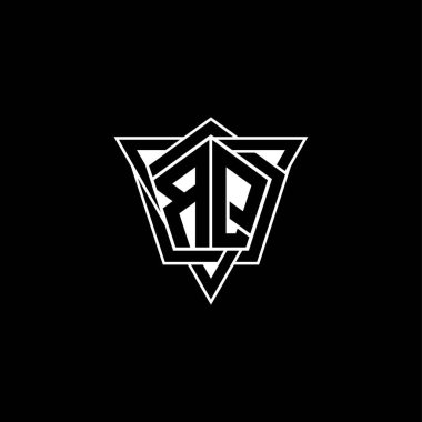 Geometrik şekilli üçgen yuvarlak biçimli RQ Monogram logo harfi. Dikdörtgen ve altıgen monogram logo, üçgen logo yuvarlak.