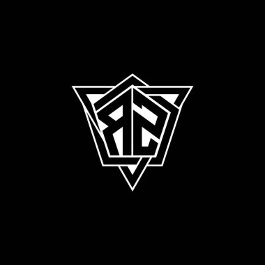 Geometrik şekilli üçgen yuvarlak biçimli RZ Monogram logo harfi. Dikdörtgen ve altıgen monogram logo, üçgen logo yuvarlak.