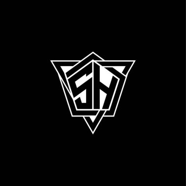 Geometrik şekilli üçgen yuvarlak biçimli SH Monogram logo harfi. Dikdörtgen ve altıgen monogram logo, üçgen logo yuvarlak.