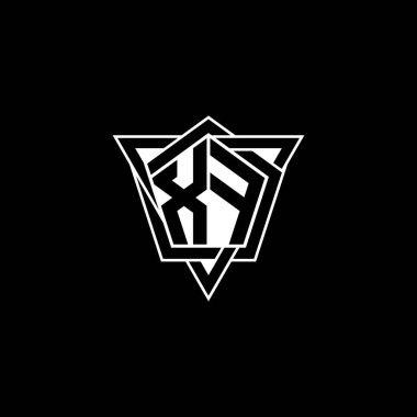 Geometrik şekilli üçgen yuvarlak biçimli XF Monogram logo harfi. Dikdörtgen ve altıgen monogram logo, üçgen logo yuvarlak.