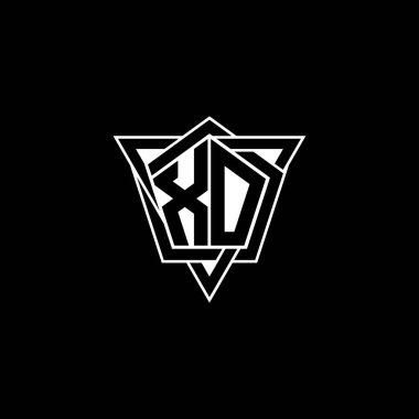 Geometrik şekilli üçgen yuvarlak şekilli XO monogram logo harfi. Dikdörtgen ve altıgen monogram logo, üçgen logo yuvarlak.