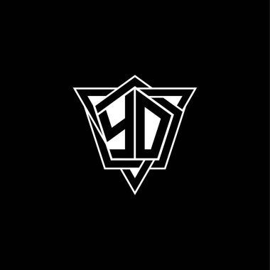 Geometrik şekilli üçgen yuvarlak şekilli YO monogram logo harfi. Dikdörtgen ve altıgen monogram logo, üçgen logo yuvarlak.