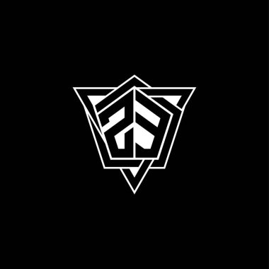 Geometrik şekilli üçgen yuvarlak şekilli ZE monogram logo harfi. Dikdörtgen ve altıgen monogram logo, üçgen logo yuvarlak.