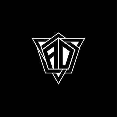 Geometrik şekilli üçgen yuvarlak şekilli AO monogram logo harfi. Dikdörtgen ve altıgen monogram logo, üçgen logo yuvarlak.