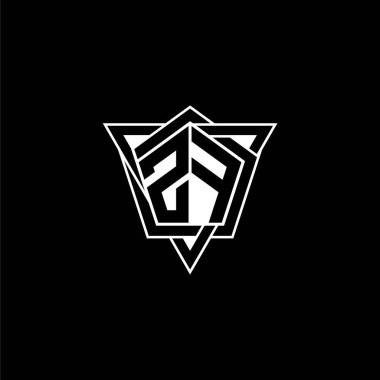 Geometrik şekilli üçgen yuvarlak biçimli ZF Monogram logo harfi. Dikdörtgen ve altıgen monogram logo, üçgen logo yuvarlak.