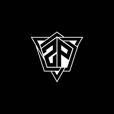 Geometrik şekilli üçgen yuvarlak biçimli ZP monogram logo harfi. Dikdörtgen ve altıgen monogram logo, üçgen logo yuvarlak.