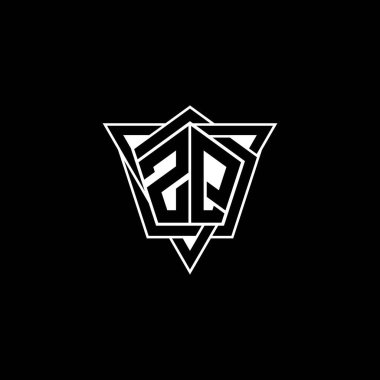 Geometrik şekilli üçgen yuvarlak biçimli ZQ Monogram logo harfi. Dikdörtgen ve altıgen monogram logo, üçgen logo yuvarlak.
