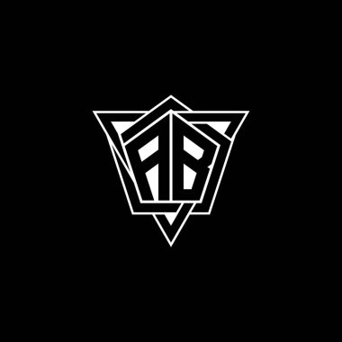 Geometrik şekilli üçgen yuvarlak şekilli AB Monogram logo harfi. Dikdörtgen ve altıgen monogram logo, üçgen logo yuvarlak.