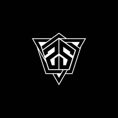 Geometrik şekilli üçgen yuvarlak biçimli ZS Monogram logo harfi. Dikdörtgen ve altıgen monogram logo, üçgen logo yuvarlak.