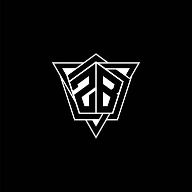 Geometrik şekilli üçgen yuvarlak şekilli ZB monogram logo harfi. Dikdörtgen ve altıgen monogram logo, üçgen logo yuvarlak.