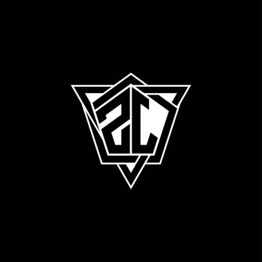 Geometrik şekilli üçgen yuvarlak biçimli ZJ Monogram logo harfi. Dikdörtgen ve altıgen monogram logo, üçgen logo yuvarlak.