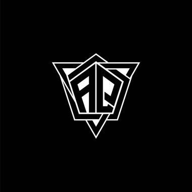 Geometrik şekilli üçgen yuvarlak biçimli AQ Monogram logo harfi. Dikdörtgen ve altıgen monogram logo, üçgen logo yuvarlak.