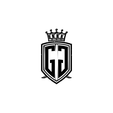 GG Monogram logo harfi ve basit kalkan taç tasarımı. Lüks monogram, kalkan lüks monogram, kalkan klasik harf monogramı.