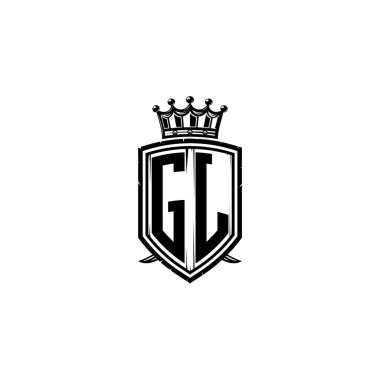 GJ Monogram logo harfi ve basit kalkan taç tasarımı. Lüks monogram, kalkan lüks monogram, kalkan klasik harf monogramı.