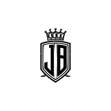 JB Monogram logo harfi ve basit kalkan taç tasarımı. Lüks monogram, kalkan lüks monogram, kalkan klasik harf monogramı.