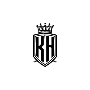 KH Monogram logo harfi ve basit kalkan taç tasarımı. Lüks monogram, kalkan lüks monogram, kalkan klasik harf monogramı.