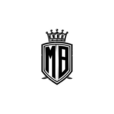 MB Monogram logo harfi ve basit kalkan taç tasarımı. Lüks monogram, kalkan lüks monogram, kalkan klasik harf monogramı.