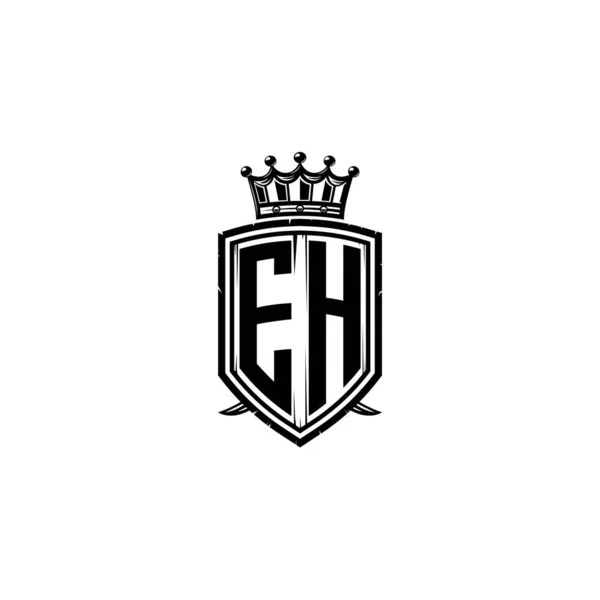 シンプルなシールドクラウンスタイルのデザインのEhモノグラムロゴの手紙 豪華なモノグラム シールド豪華なモノグラム シールドヴィンテージの手紙のモノグラム — ストックベクタ