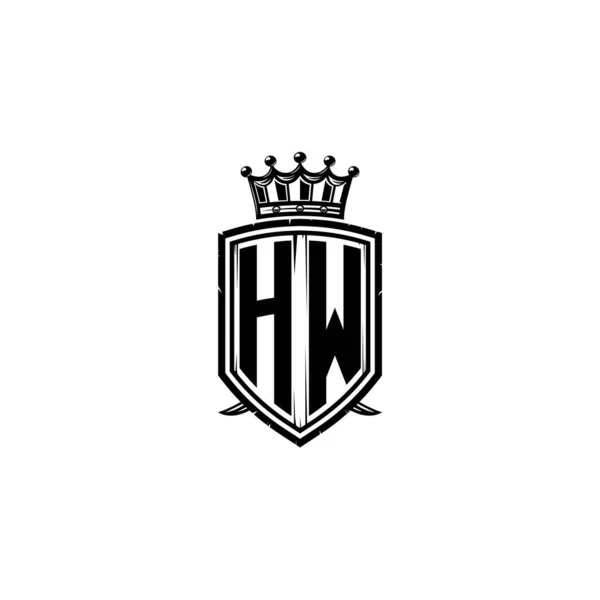 シンプルなシールドクラウンスタイルのデザインのHwモノグラムロゴレター 豪華なモノグラム シールド豪華なモノグラム シールドヴィンテージの手紙のモノグラム — ストックベクタ