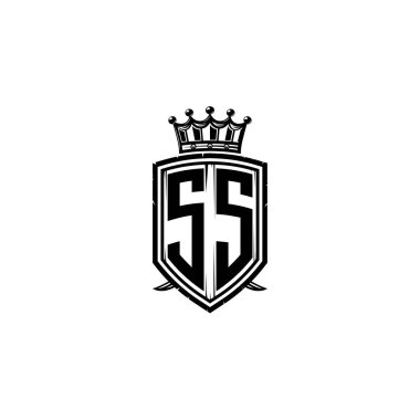 SS Monogram logo harfi ve basit kalkan taç tasarımı. Lüks monogram, kalkan lüks monogram, kalkan klasik harf monogramı.