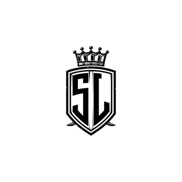 Logo Monogram Lettera Con Disegno Semplice Stile Corona Scudo Monogramma — Vettoriale Stock