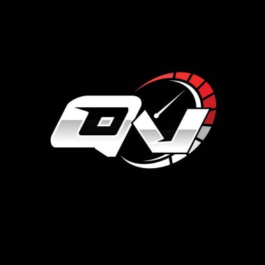 Siyah arkaplan içinde hız ölçer stili tasarımı olan QV logosu. Yarış hız logosu harfi, hız ölçer monogram tasarımı.