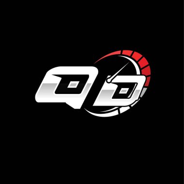 Siyah arkaplan içinde hız ölçer stili tasarımı olan QD logosu. Yarış hız logosu harfi, hız ölçer monogram tasarımı.