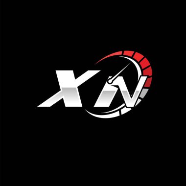 Siyah zemin içinde hız ölçer stili tasarımı olan XN logosu. Yarış hız logosu harfi, hız ölçer monogram tasarımı.