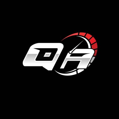 Siyah zemin içinde hız ölçer stili tasarımı olan ilk QA logosu. Yarış hız logosu harfi, hız ölçer monogram tasarımı.