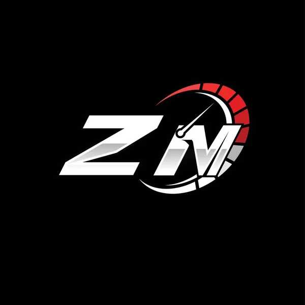 Zm标志的初始单字与速度计风格设计的黑色背景 赛车速度标识字母 速度计单字设计 — 图库矢量图片