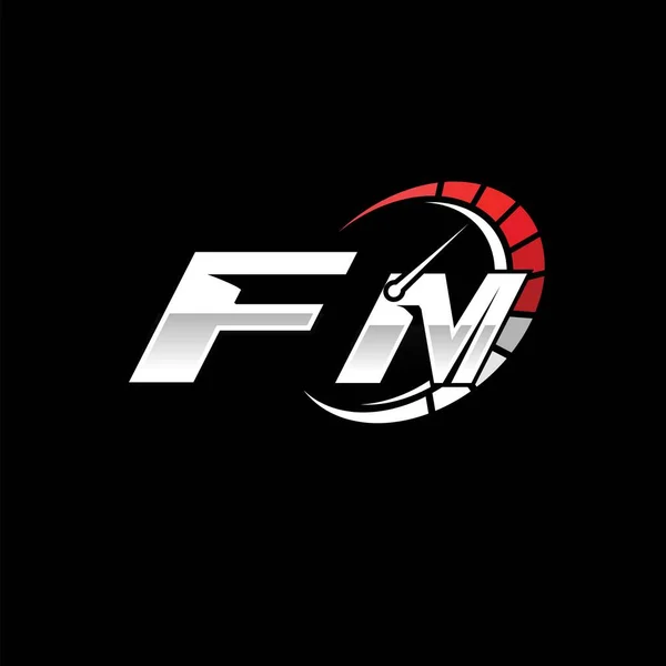Fm标志最初的单字与速度计风格设计的黑色背景 赛车速度标识字母 速度计单字设计 — 图库矢量图片
