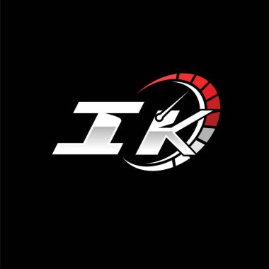 Siyah arkaplan içinde hız ölçer stili tasarımı olan IK logosu. Yarış hız logosu harfi, hız ölçer monogram tasarımı.
