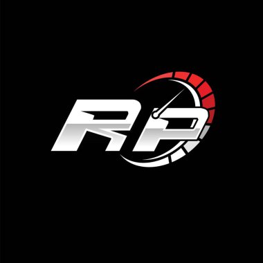Siyah arkaplan içinde hız ölçer stili tasarımı olan ilk RP logosu. Yarış hız logosu harfi, hız ölçer monogram tasarımı.