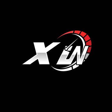 Siyah zemin içinde hız ölçer stili tasarımı olan XW logosu. Yarış hız logosu harfi, hız ölçer monogram tasarımı.