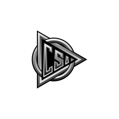 Üçgen ve yuvarlak biçim tasarımlı CS logosu, harf yuvarlak daire üçgeni, izole edilmiş arkaplanda soyut üçgen monogram dairesi