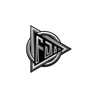 Üçgen ve yuvarlak biçim tasarımlı FD logosu, harf yuvarlak daire üçgeni, izole edilmiş arkaplanda soyut üçgen monogram dairesi