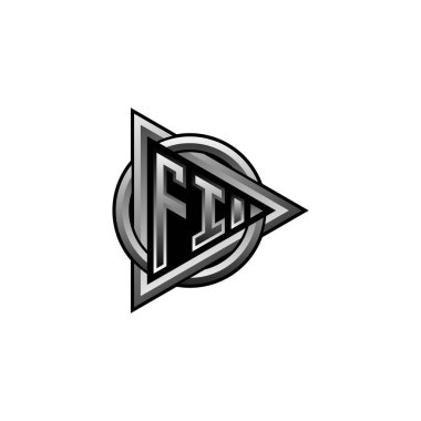 Üçgen ve yuvarlak stil tasarımlı ilk logo, harf yuvarlak çember üçgen, izole arkaplanda soyut üçgen monogram çember