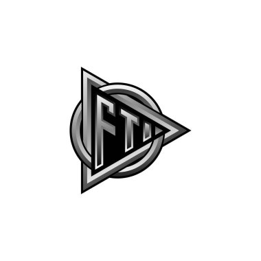 Üçgen ve yuvarlak biçim tasarımlı FT logosu, harf yuvarlak çember üçgen, izole arkaplan üzerinde soyut üçgen monogram çember