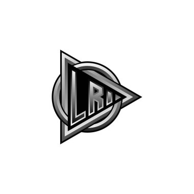 Üçgen ve yuvarlak stil tasarımı ile ilk LR logosu, harf yuvarlak çember üçgen, izole arkaplan üzerinde soyut üçgen monogram çember