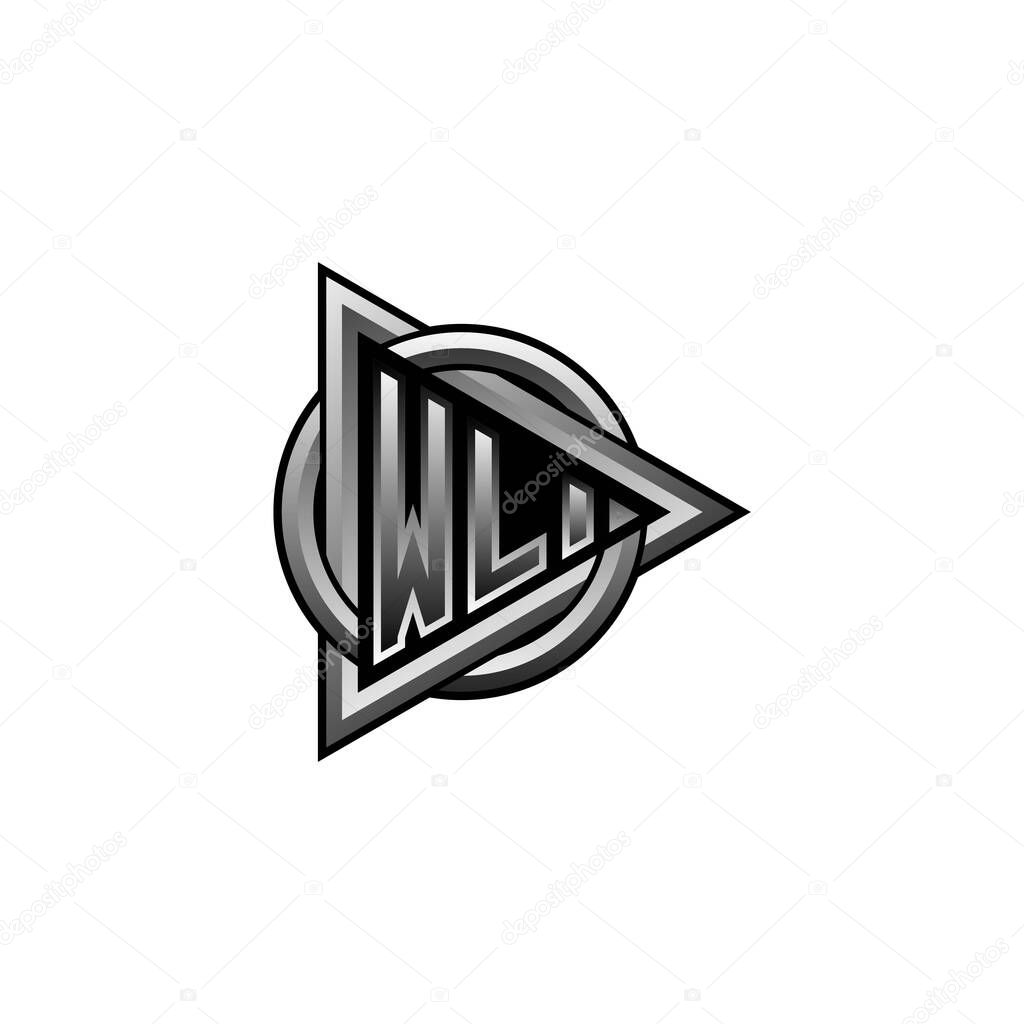WL logo initial monogram with Triangle and circle rounded style design, circle triangle rounded in letter, abstract triangle monogram circle on isolated background