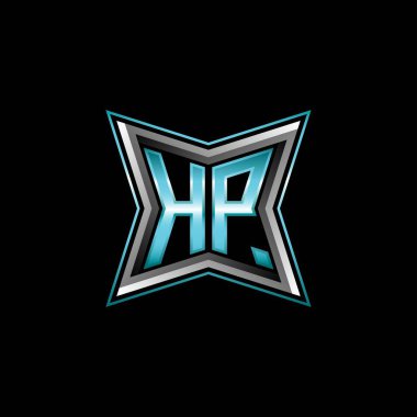 Modern geometrik stil tasarımlı HP Monogram logo harfi. Geometrik şekil yuvarlanmış, daire dikdörtgeni ve üçgen şekil logosu dizaynı